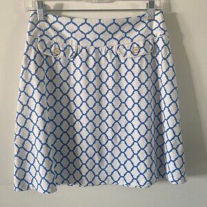 J. McLaughlin Women's White Blue Mosaic Print Skirt Size‎ 2 K10